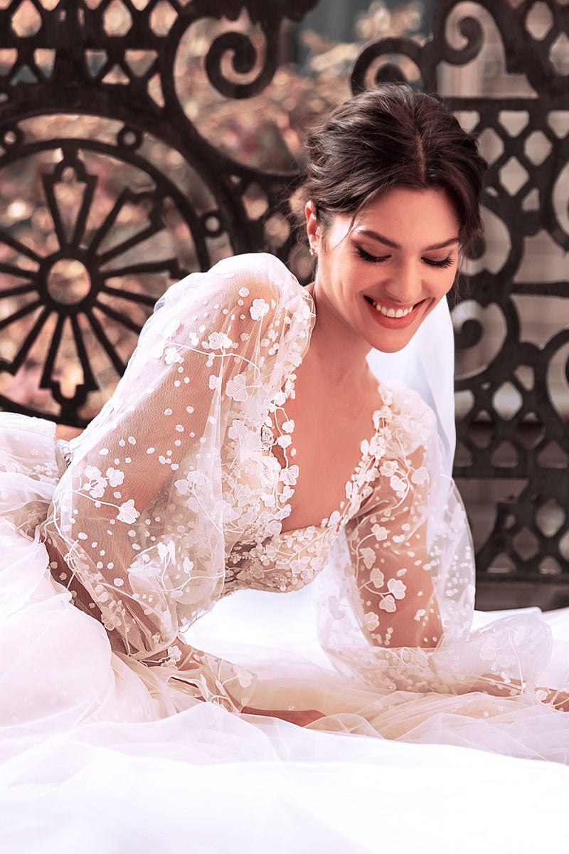 Forever Yours Romantic Floral Lace Wedding Dress | Jewelclues | #color_white