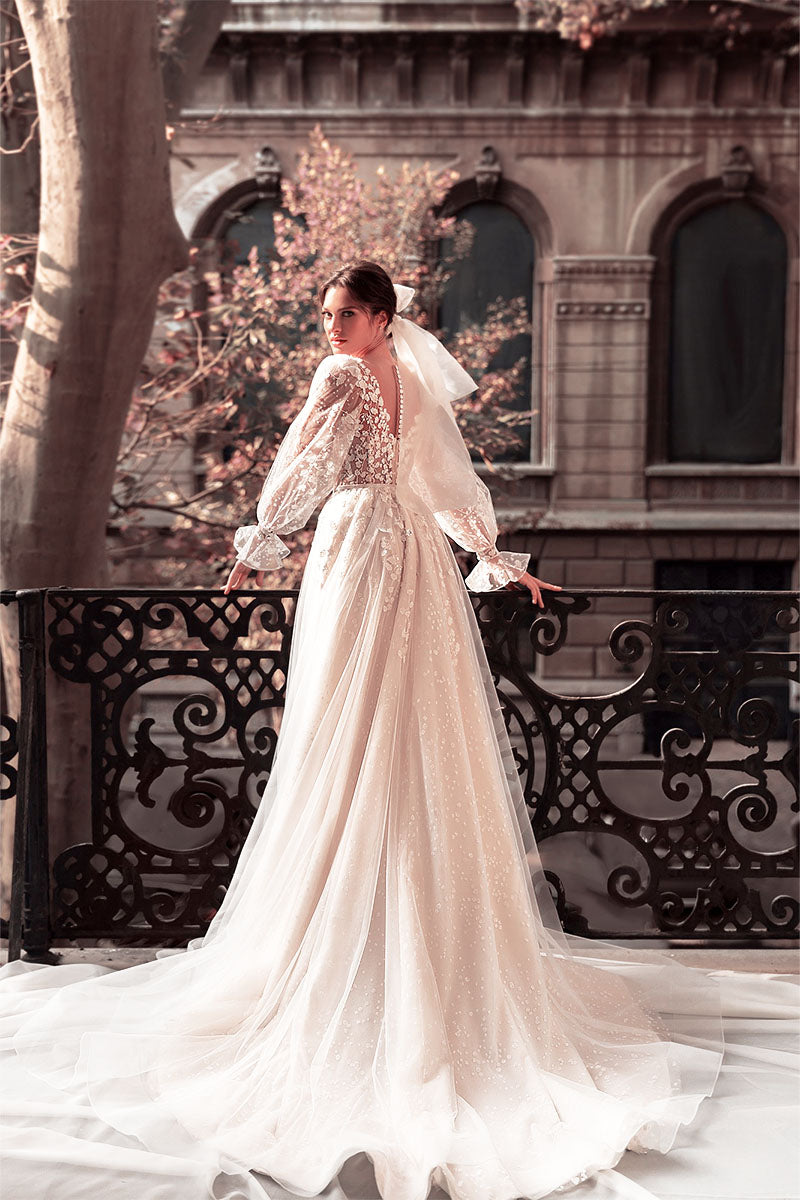 Forever Yours Romantic Floral Lace Wedding Dress | Jewelclues | #color_white