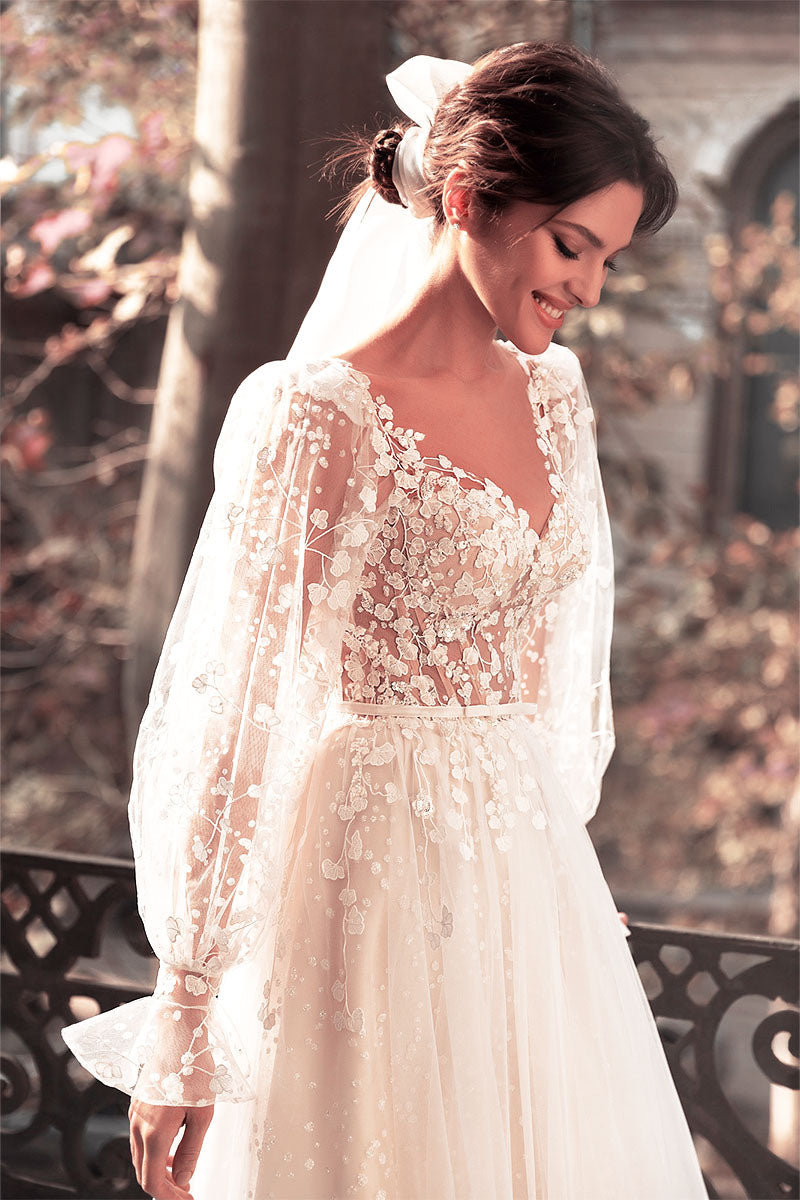 Forever Yours Romantic Floral Lace Wedding Dress | Jewelclues | #color_white