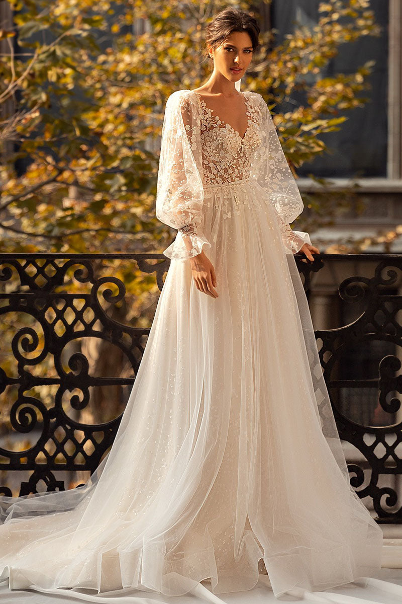 Forever Yours Romantic Floral Lace Wedding Dress | Jewelclues | #color_ivory