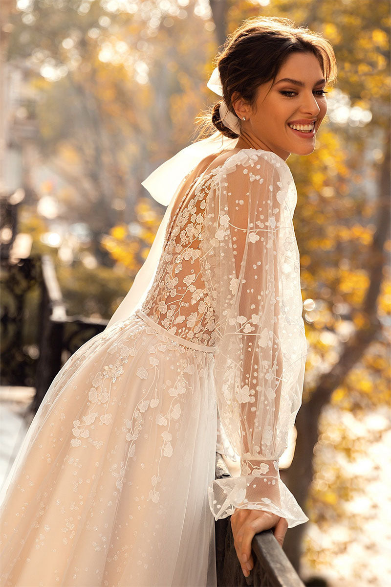 Forever Yours Romantic Floral Lace Wedding Dress | Jewelclues | #color_ivory