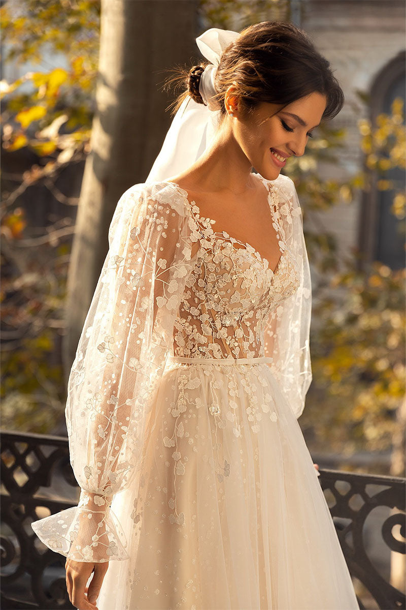 Forever Yours Romantic Floral Lace Wedding Dress | Jewelclues | #color_ivory