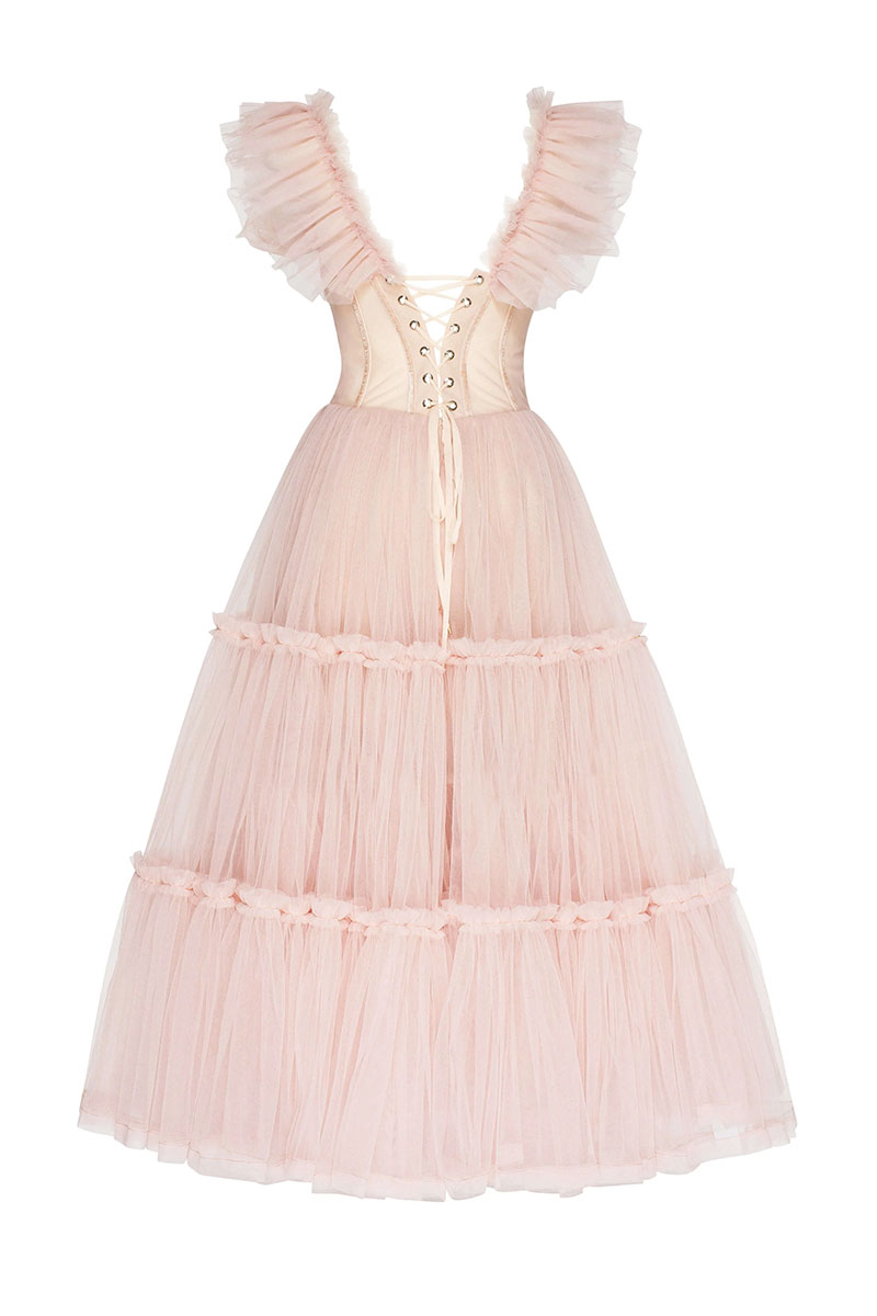 Geisha Bustier Tulle Midi Dress | Jewelclues | #color_blush