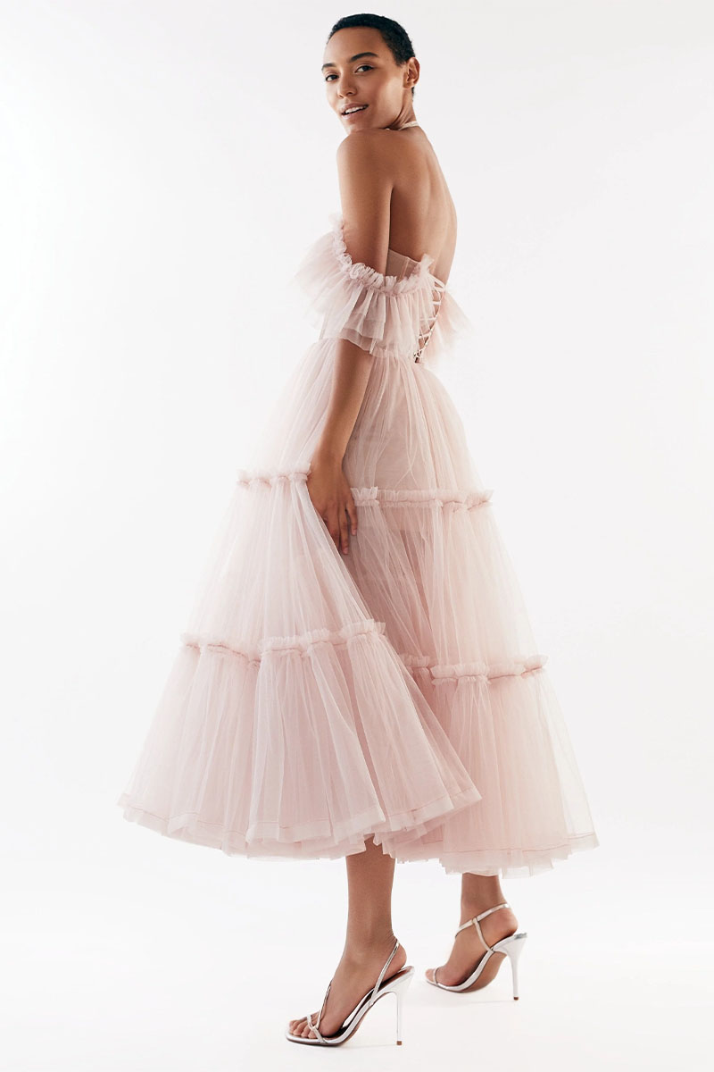 Geisha Bustier Tulle Midi Dress | Jewelclues | #color_blush