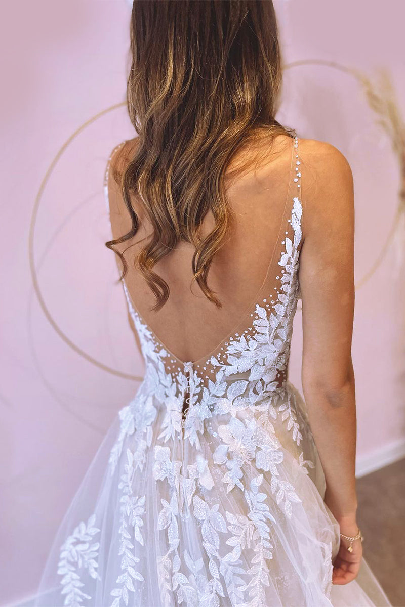 Heavenly Love A-Line Backless Wedding Dress | Jewelclues | #color_white