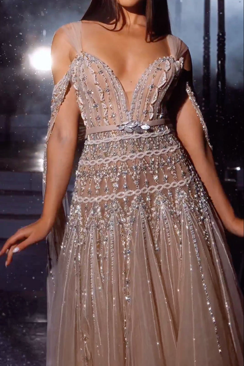 Jasmin Bead-Embellished Tulle Midi Dress | Jewelclues