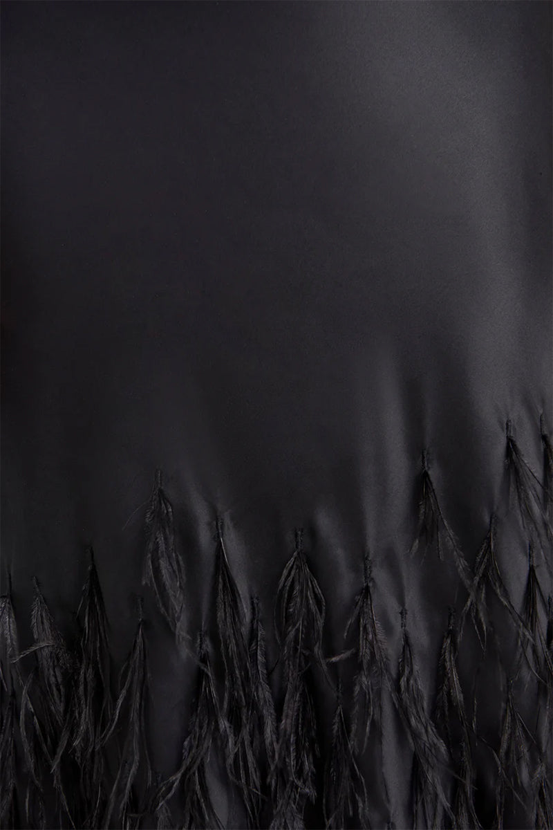 Lena Satin Cutout Ostrich Feather Maxi Dress | Jewelclues | #color_black