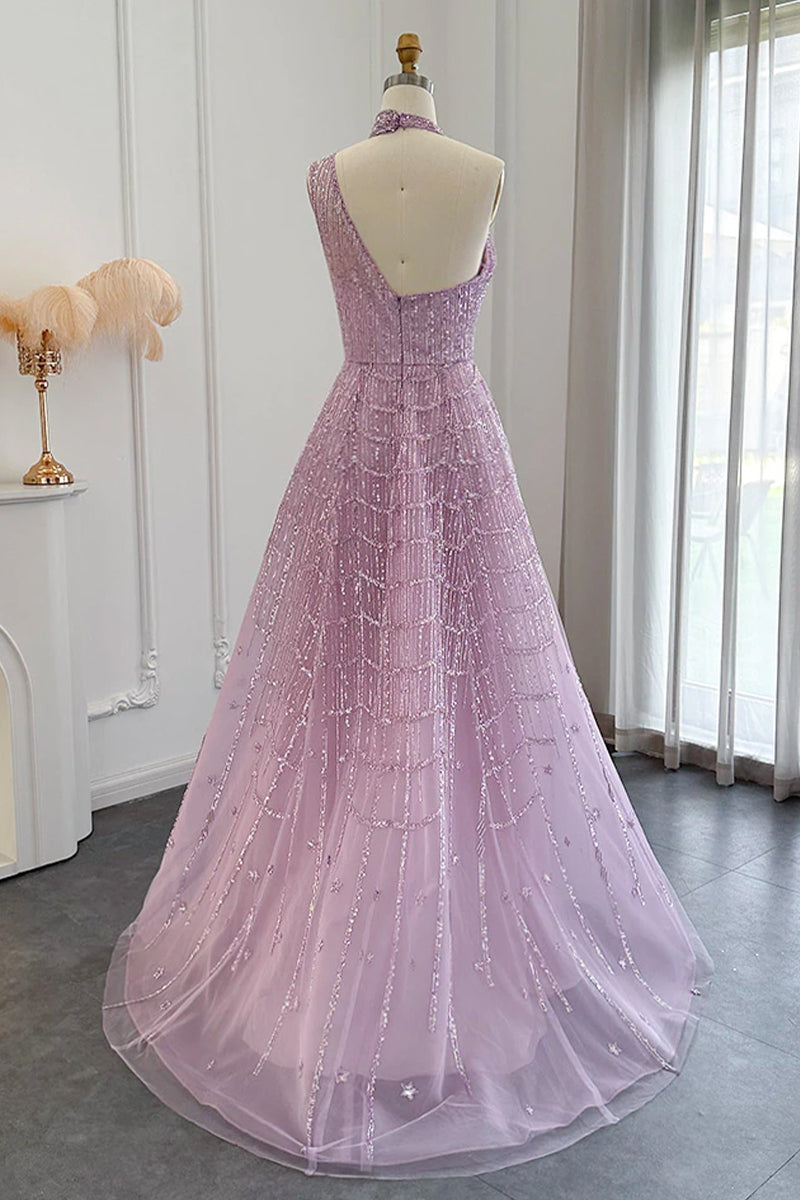Lifelong Romance Beaded Sequin Halter Maxi Dress | Jewelclues | #color_lilac