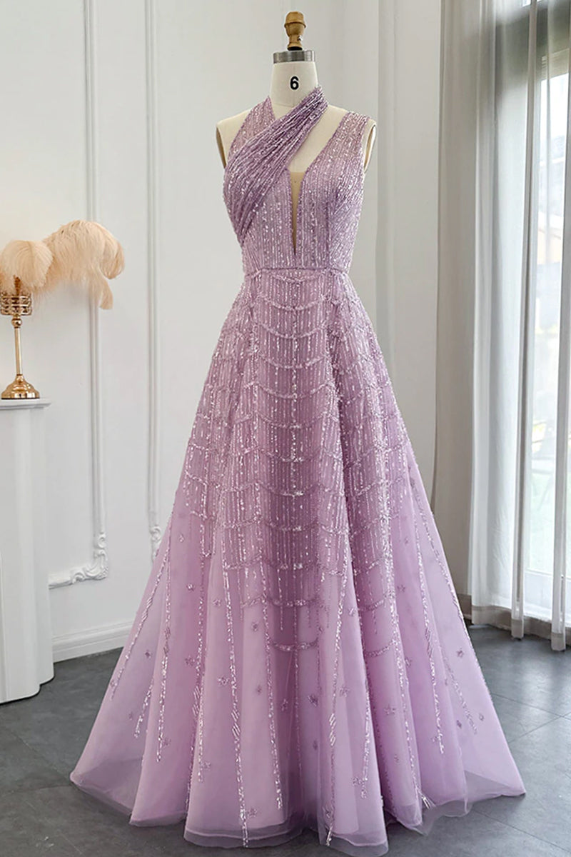 Lifelong Romance Beaded Sequin Halter Maxi Dress | Jewelclues | #color_lilac