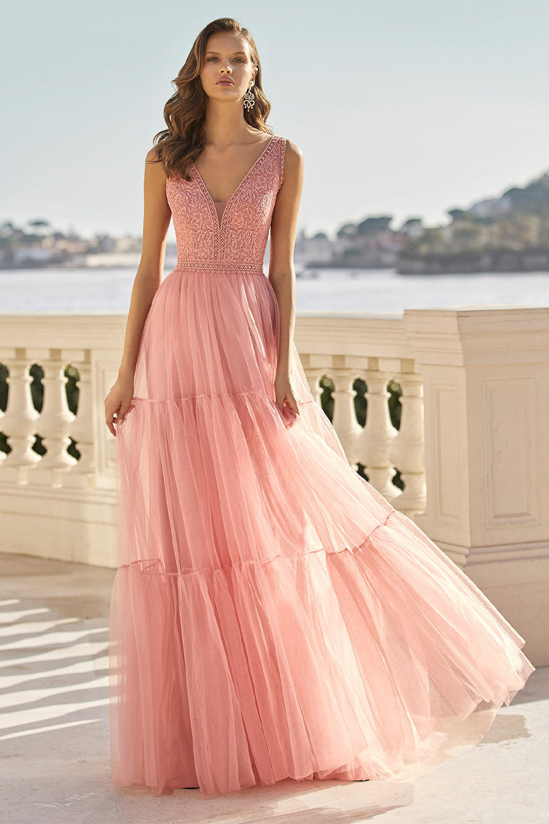 Jewelclues Lifetime of Love Blush Pink Tulle Maxi Dress Blush / 8