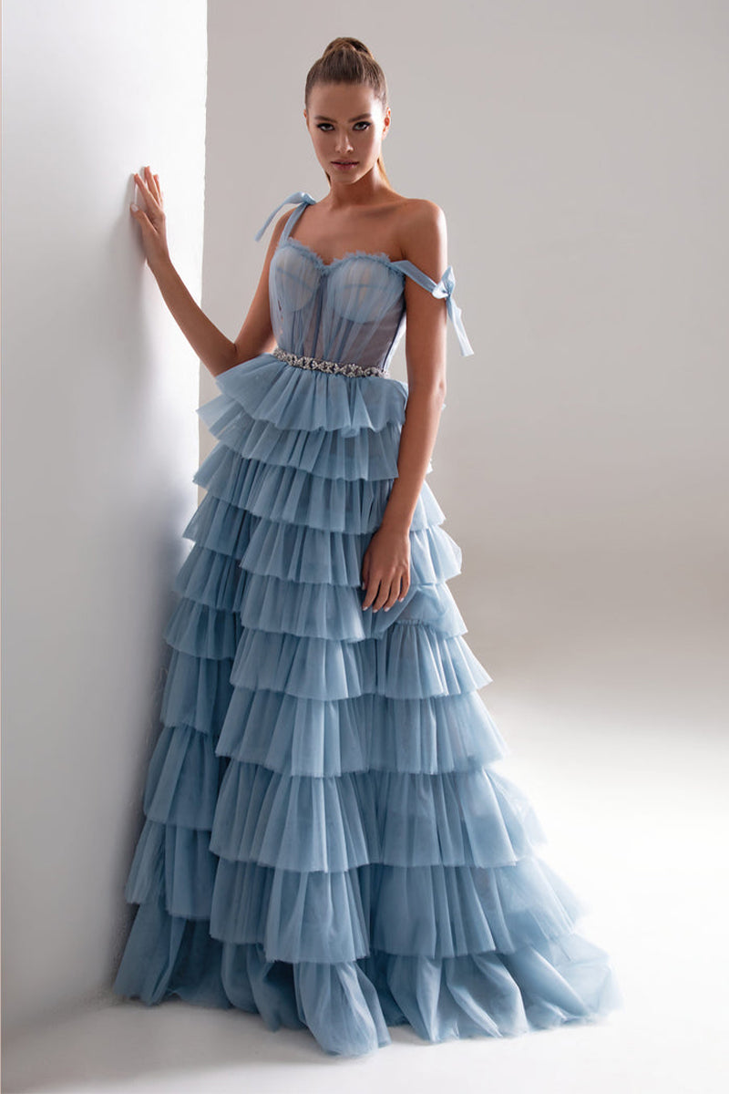 Love Stays True Frill-Layered Tulle Maxi Dress | Jewelclues | #color_blue