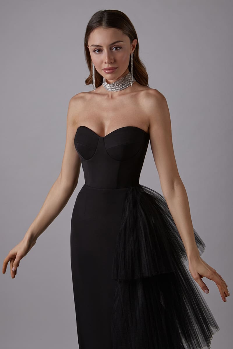 Love You Always Strapless Bustier Midi Dress | Jewelclues | #color_black