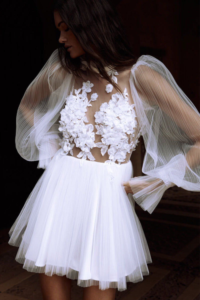 Magically Charming Long Sleeve Mini Dress | Jewelclues | #color_white