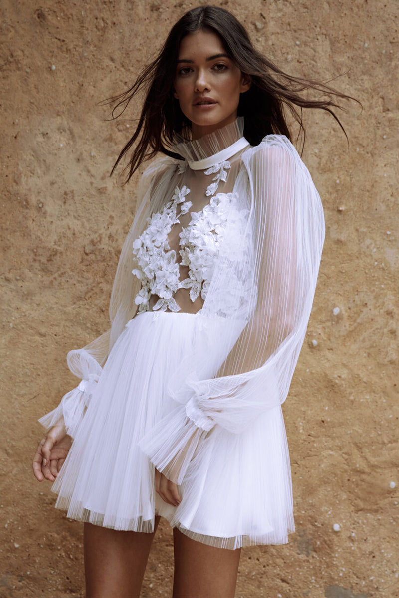 Magically Charming Long Sleeve Mini Dress | Jewelclues | #color_white