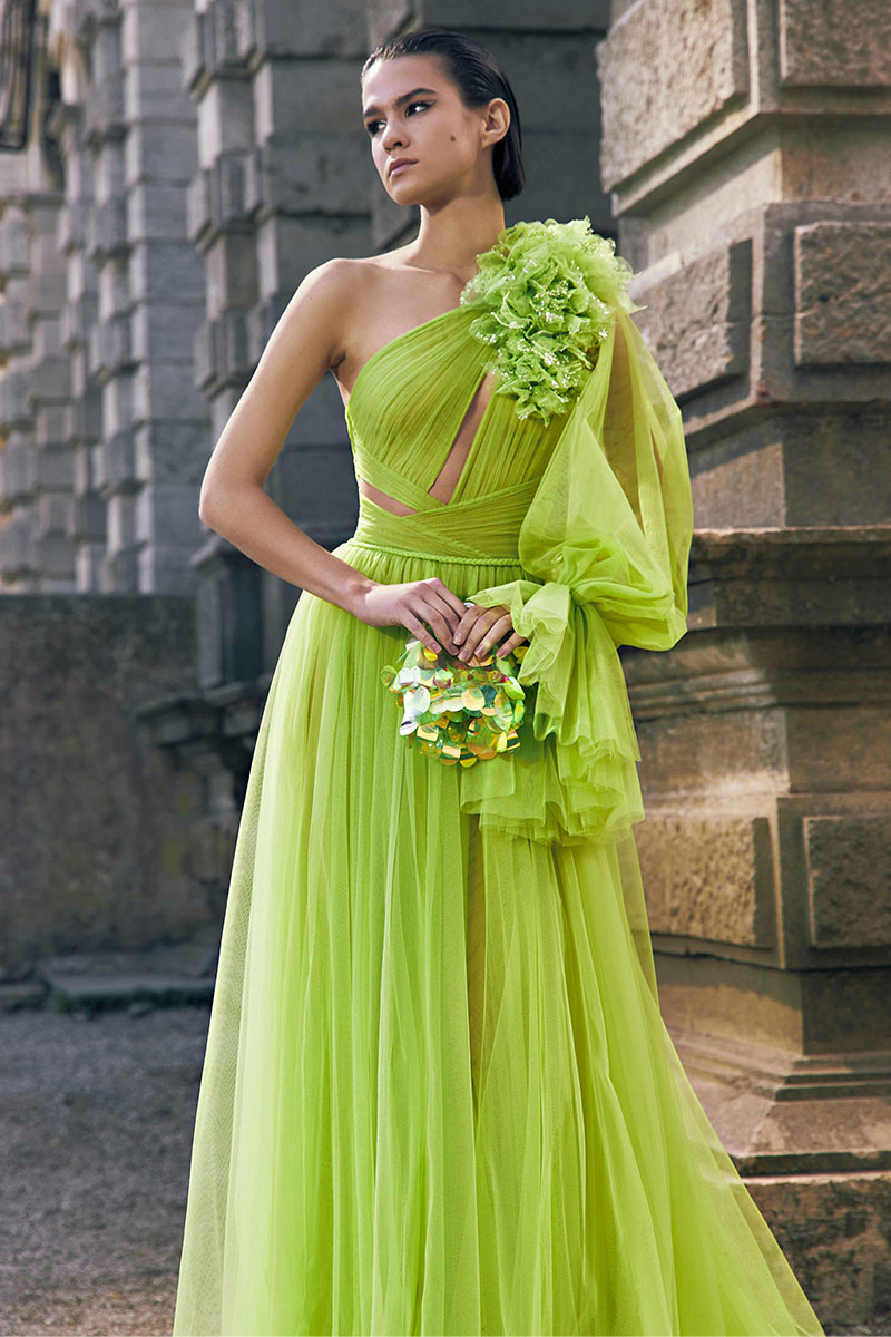 Marchesa Illusion One-Shoulder Tulle Maxi Dress | Jewelclues