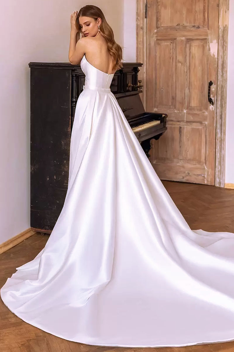 Marlene Strapless Satin Wedding Dress | Jewelclues | #color_white