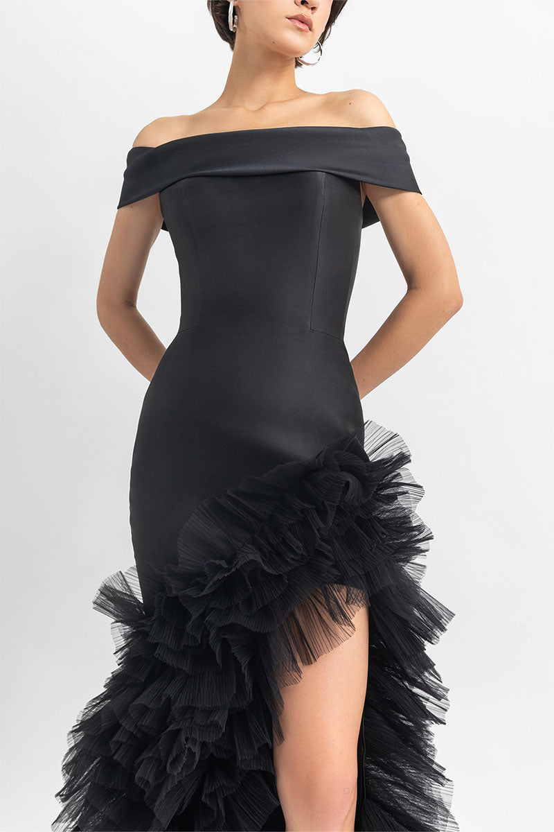 Olivia Black Off-the-Shoulder Maxi Dress | Jewelclues