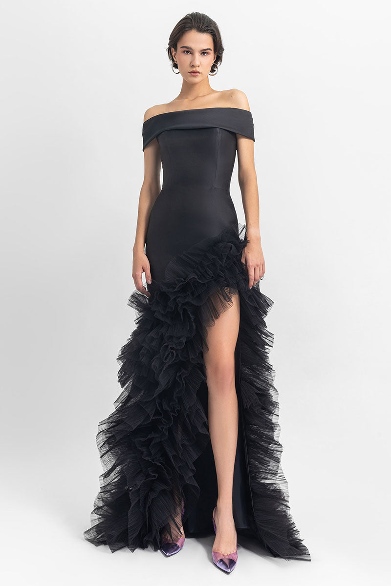 Olivia Black Off-the-Shoulder Maxi Dress | Jewelclues