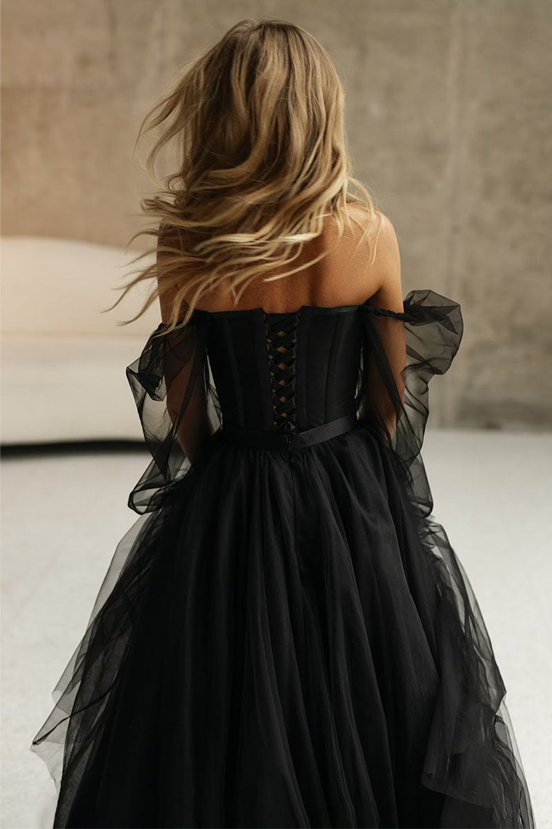 Promise of Love Black Long Sleeve Tulle Maxi Dress | Jewelclues