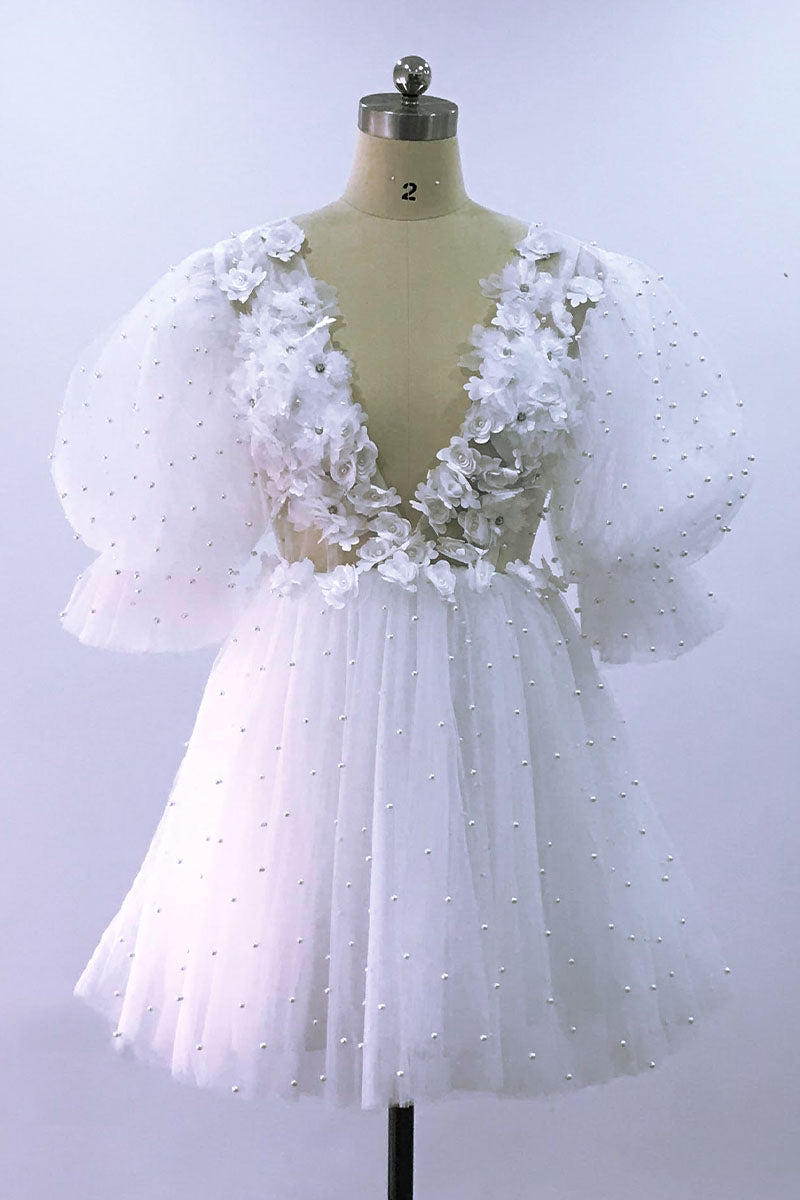 Romance Dreamer Puff Sleeves Mini Dress | Jewelclues | #color_white