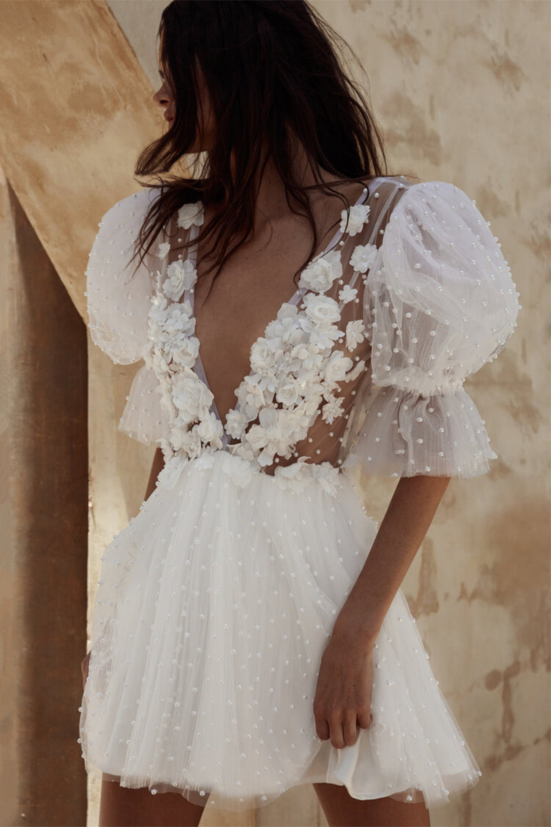 Romance Dreamer Puff Sleeves Mini Dress | Jewelclues | #color_ivory