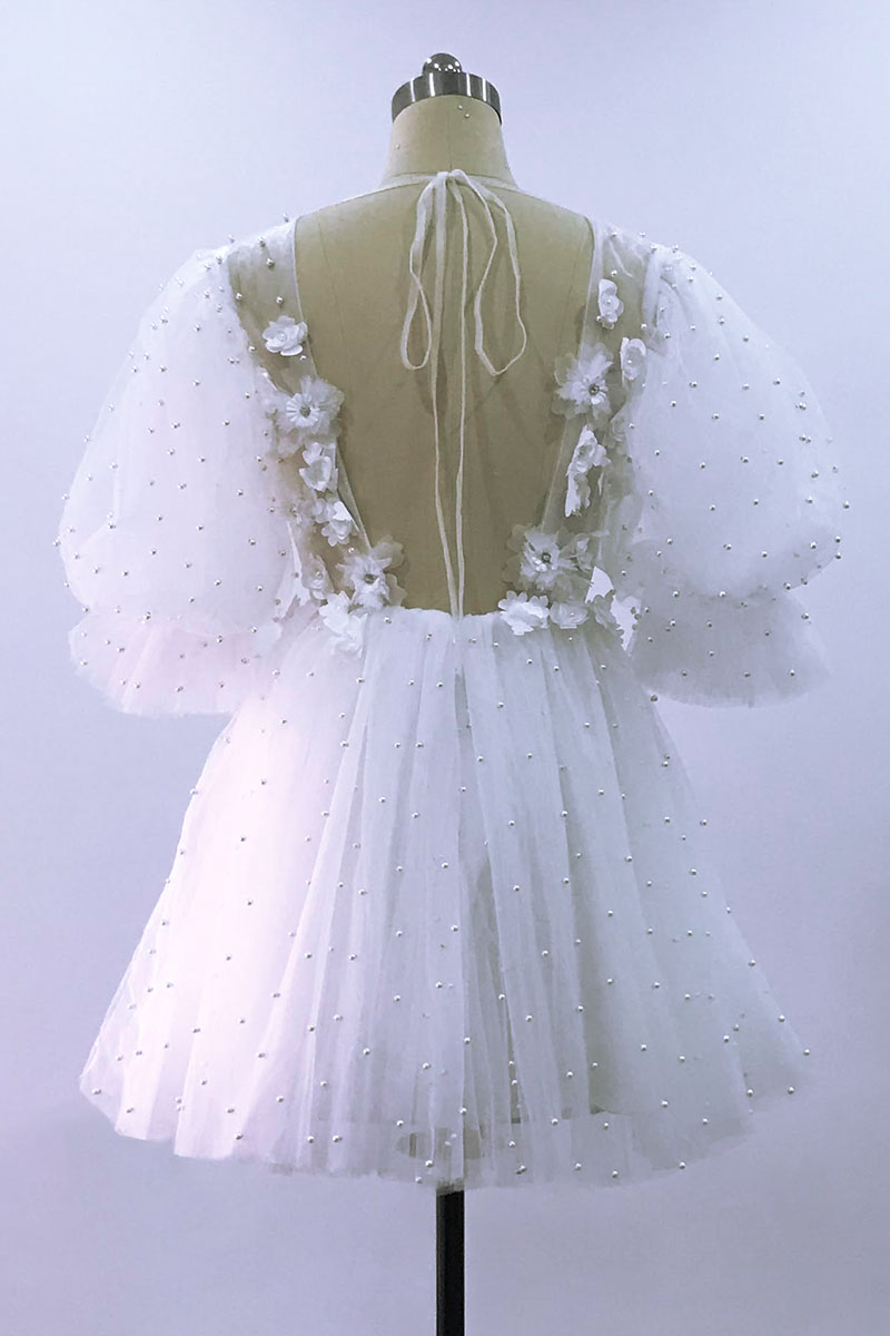 Romance Dreamer Puff Sleeves Mini Dress | Jewelclues | #color_white