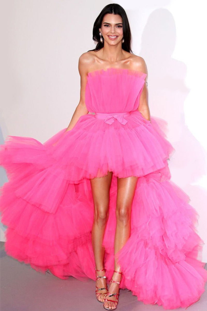 Runway Glam Hot Pink Tulle High-Low Maxi Dress | Jewelclues