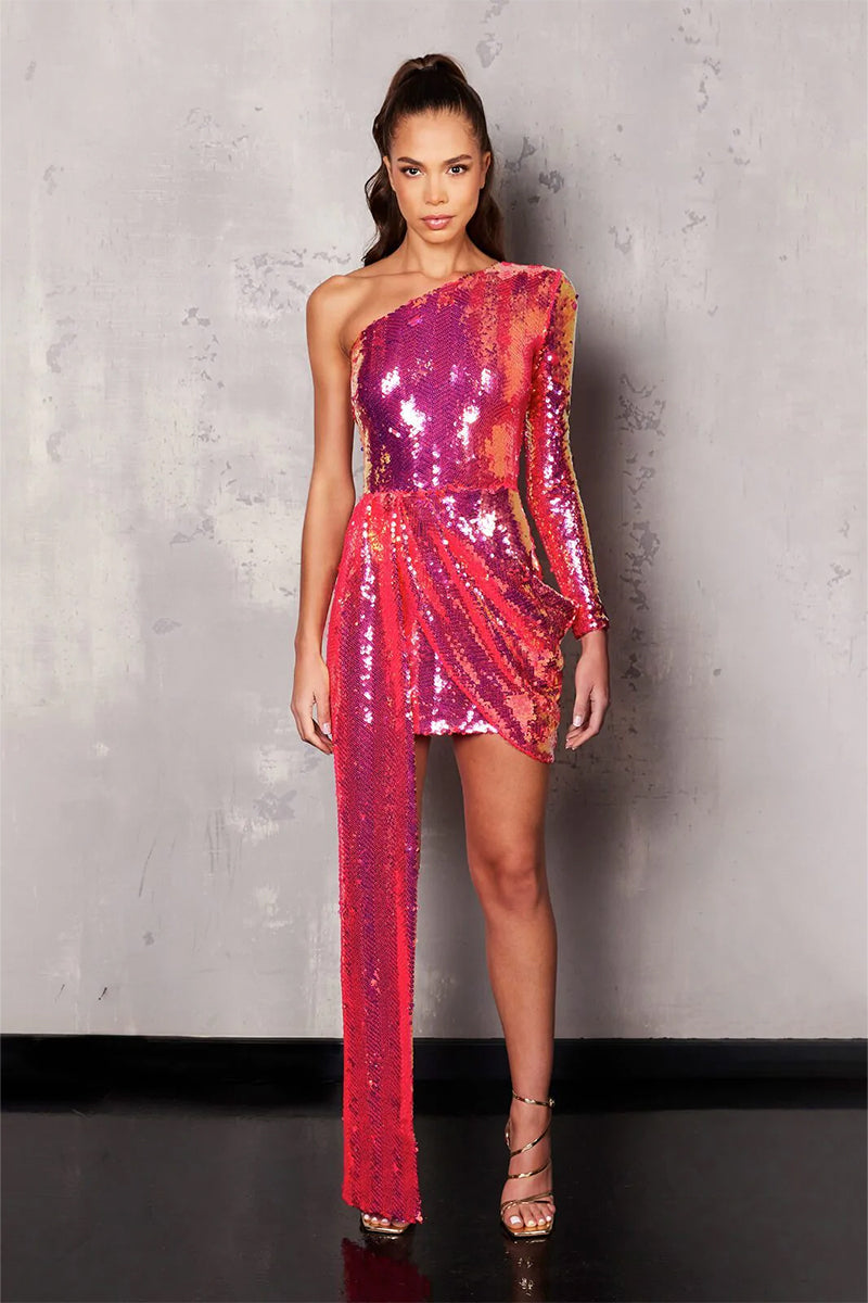 Sparkling Spotlight One-Shoulder Sequin Mini Dress | Jewelclues