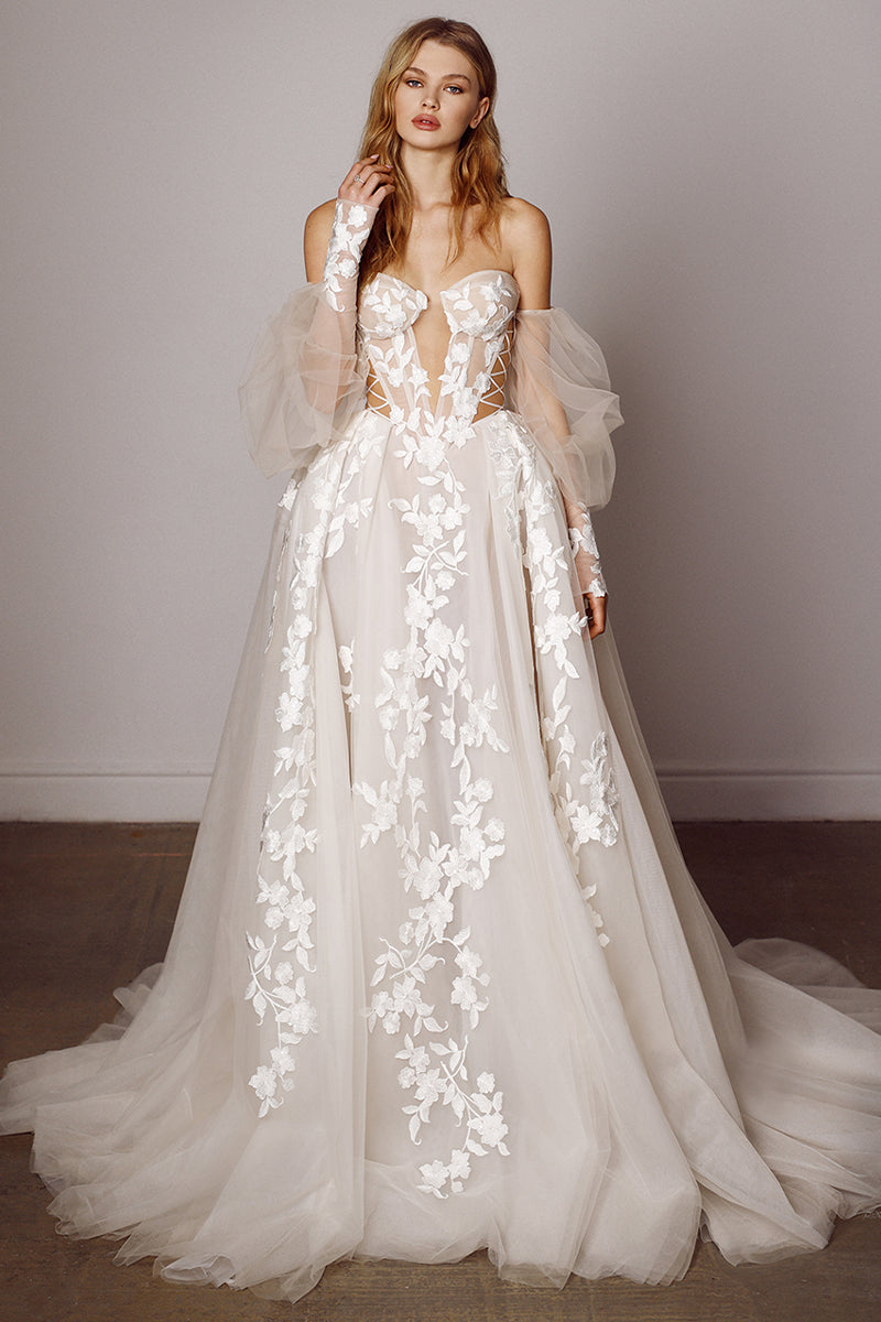 Splendorous Love A-Line Wedding Dress | Jewelclues | #color_white