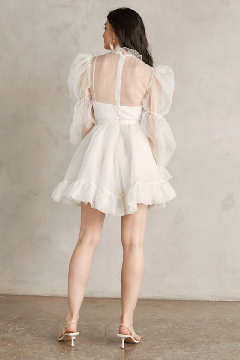 Wondrous Romance Long Puff Sleeves Mini Dress | Jewelclues | #color_ivory