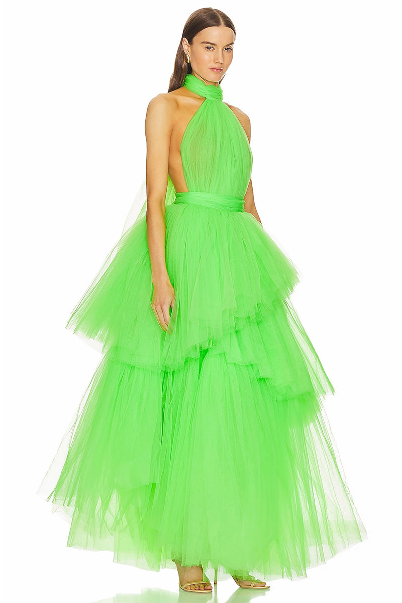 Accalia Tulle Halter Maxi Dress | Jewelclues