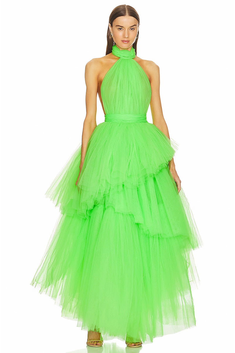 Accalia Tulle Halter Maxi Dress | Jewelclues