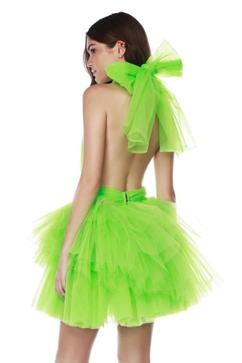 Accalia Tulle Halter Mini Dress | Jewelclues #color_neon green