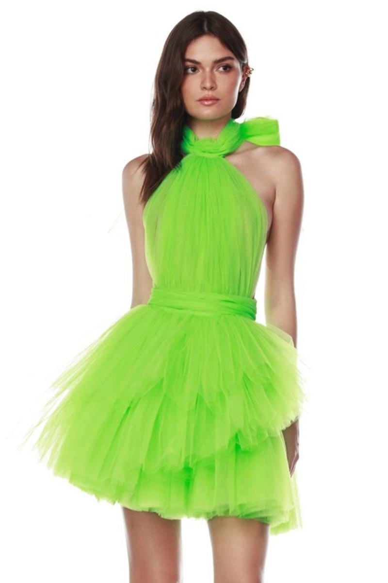 Accalia Tulle Halter Mini Dress | Jewelclues #color_neon green