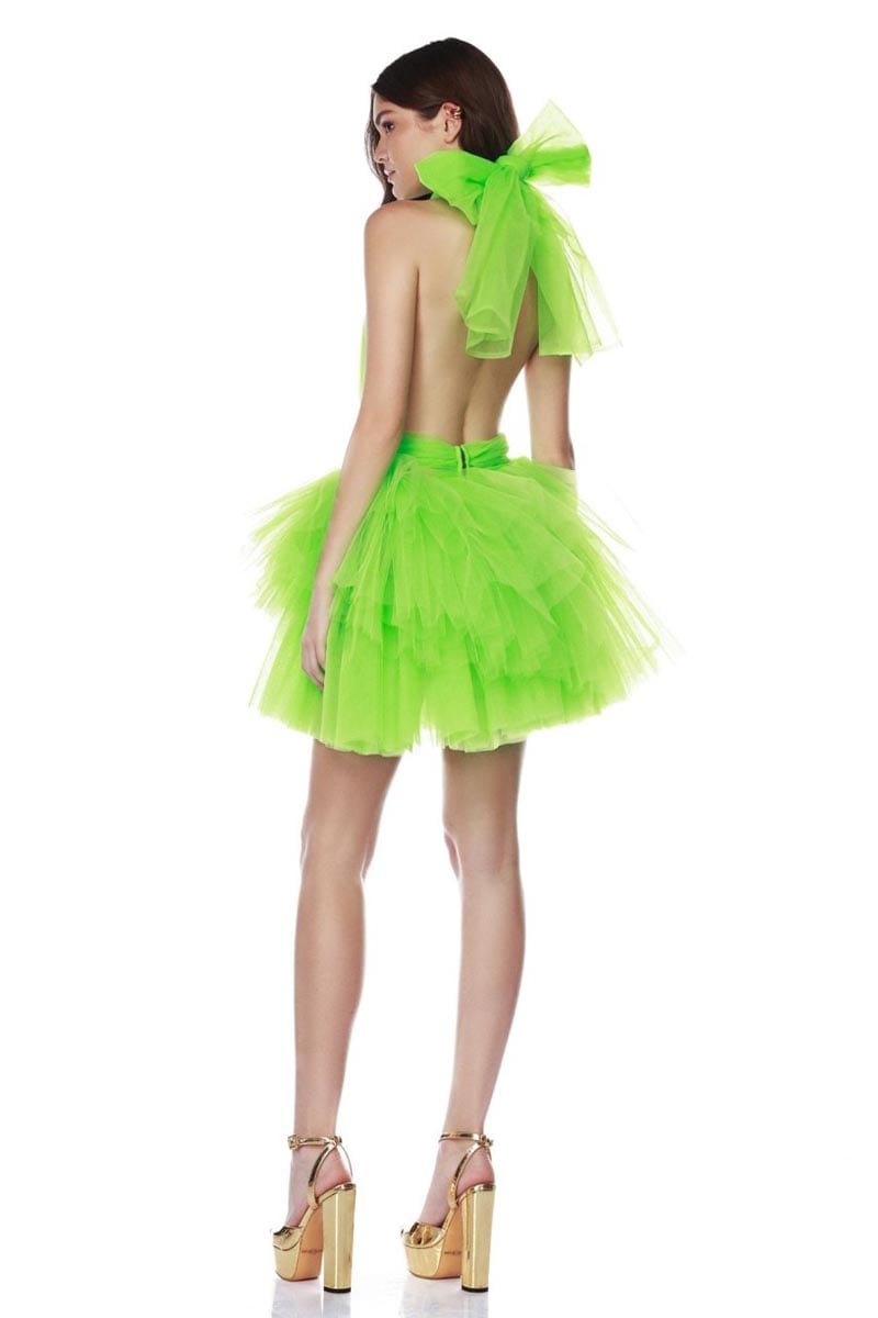 Accalia Tulle Halter Mini Dress | Jewelclues #color_neon green