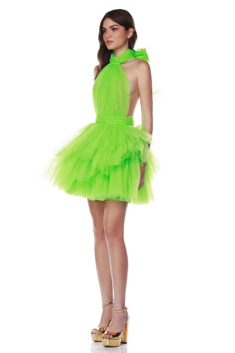 Accalia Tulle Halter Mini Dress | Jewelclues #color_neon green