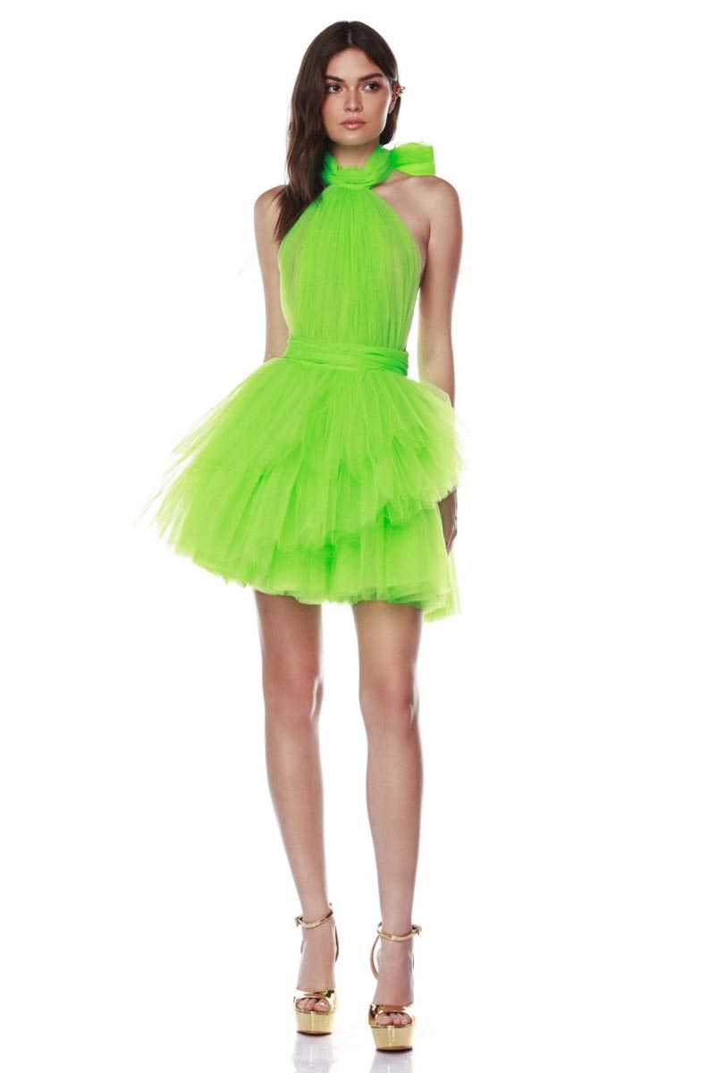 Accalia Tulle Halter Mini Dress | Jewelclues #color_neon green