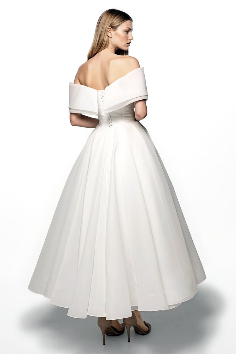Adele Off-the-Shoulder Organza Midi Dress | Jewelclues