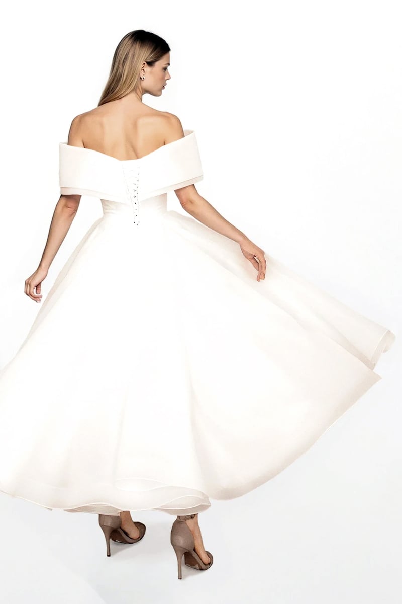 Adele Off-the-Shoulder Organza Midi Dress | Jewelclues