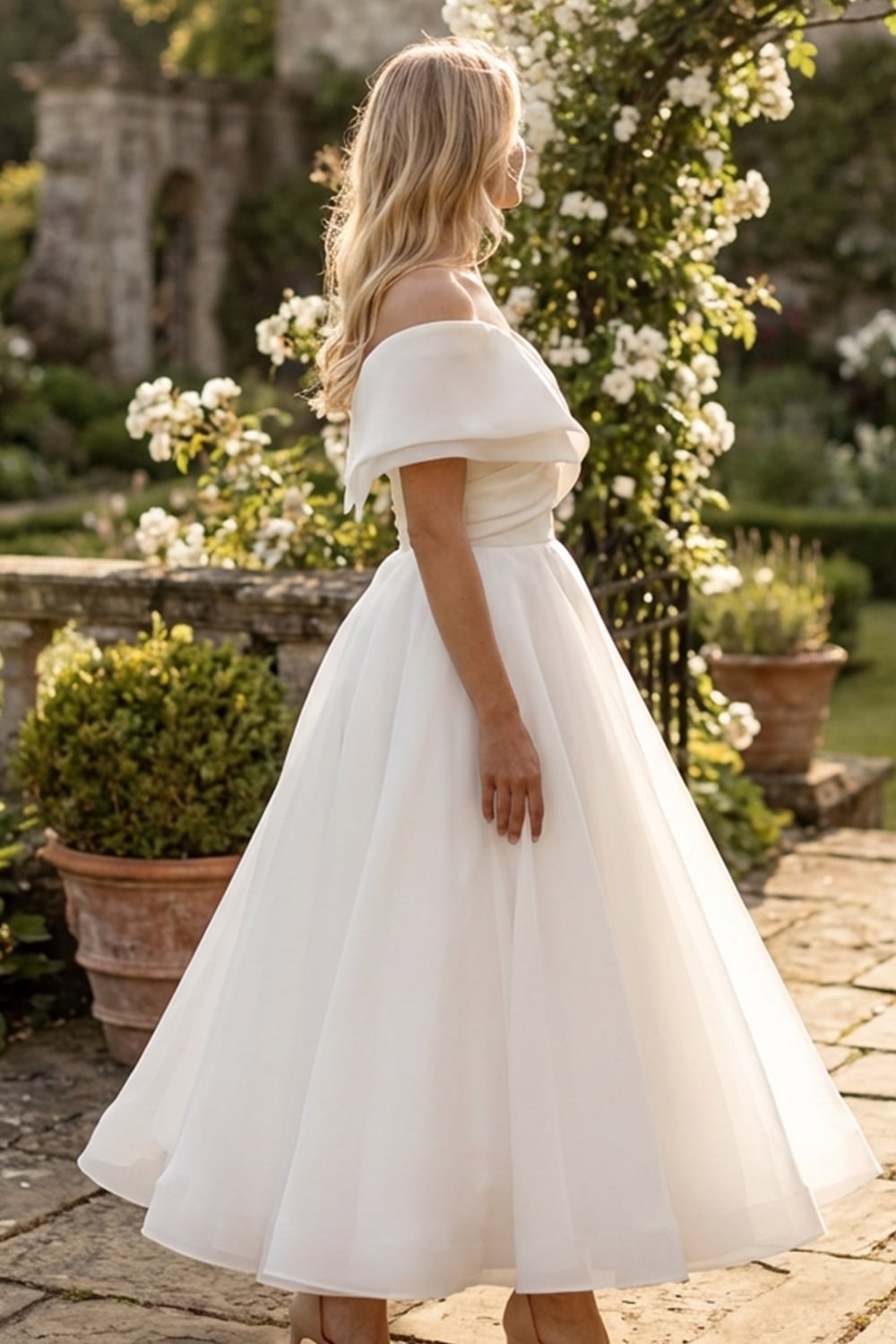 Adele Off-the-Shoulder Organza Midi Dress | Jewelclues