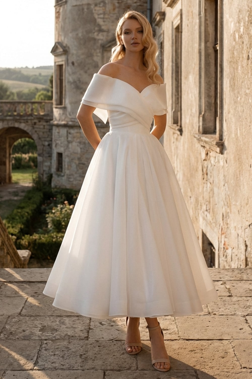 Adele Off-the-Shoulder Organza Midi Dress | Jewelclues