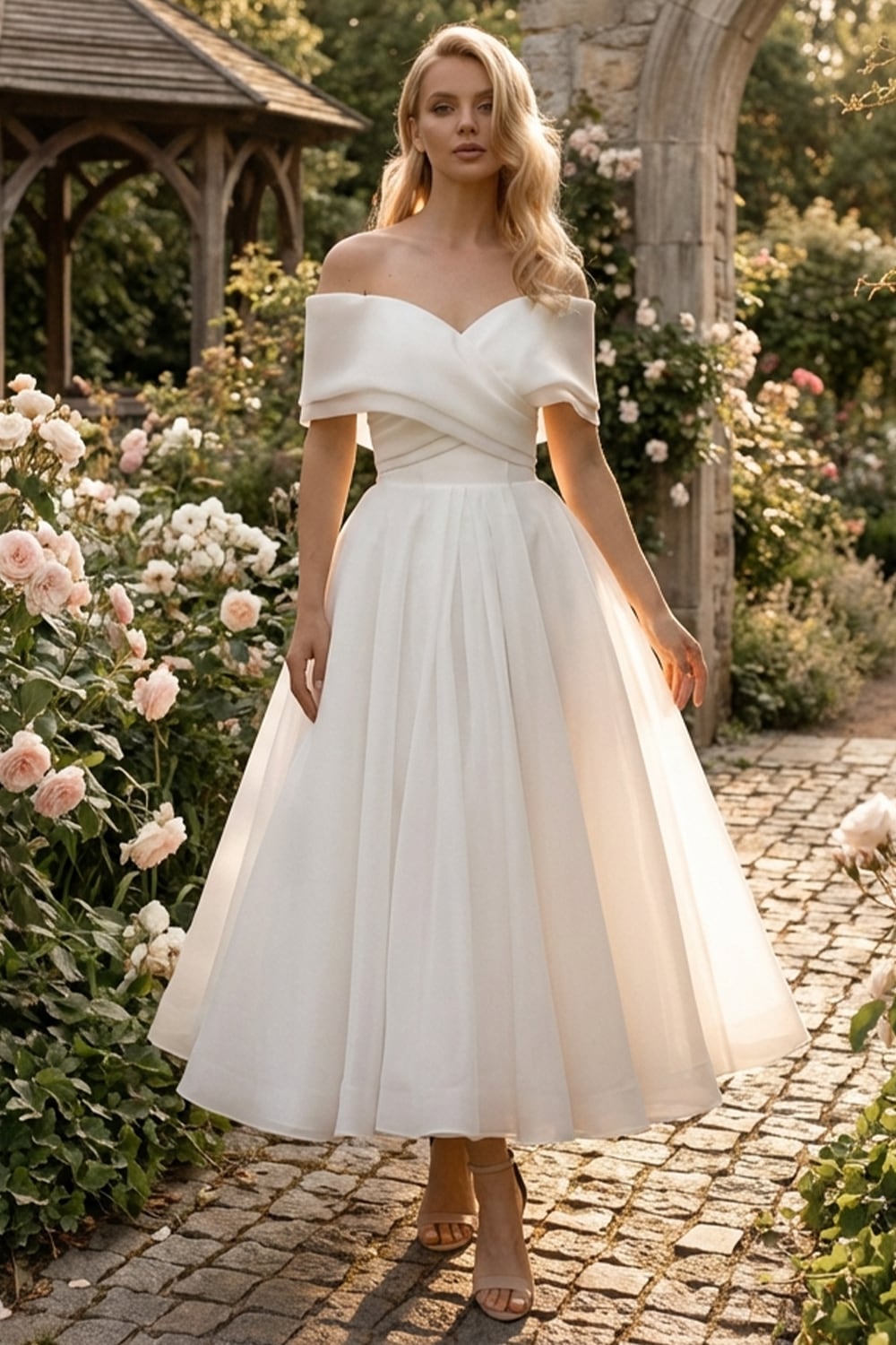 Adele Off-the-Shoulder Organza Midi Dress | Jewelclues