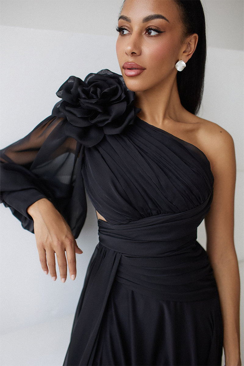 Adena Black One-Shoulder Maxi Dress | Jewelclues
