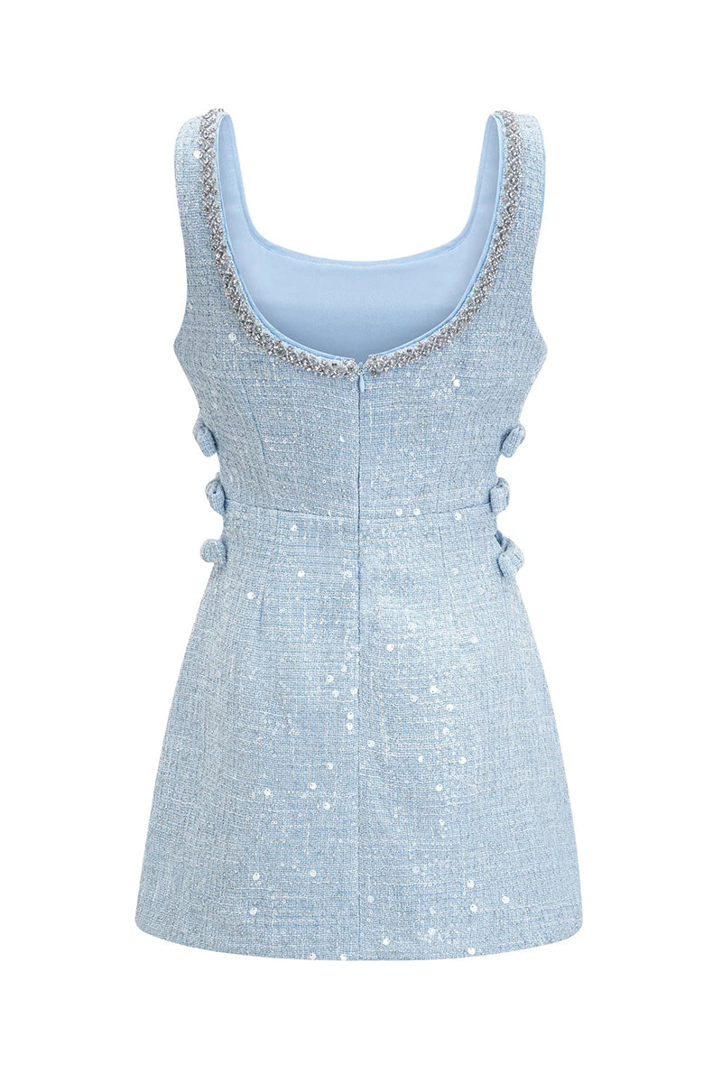 Adorably Cute Sequined Tweed Mini Dress | Jewelclues #color_blue