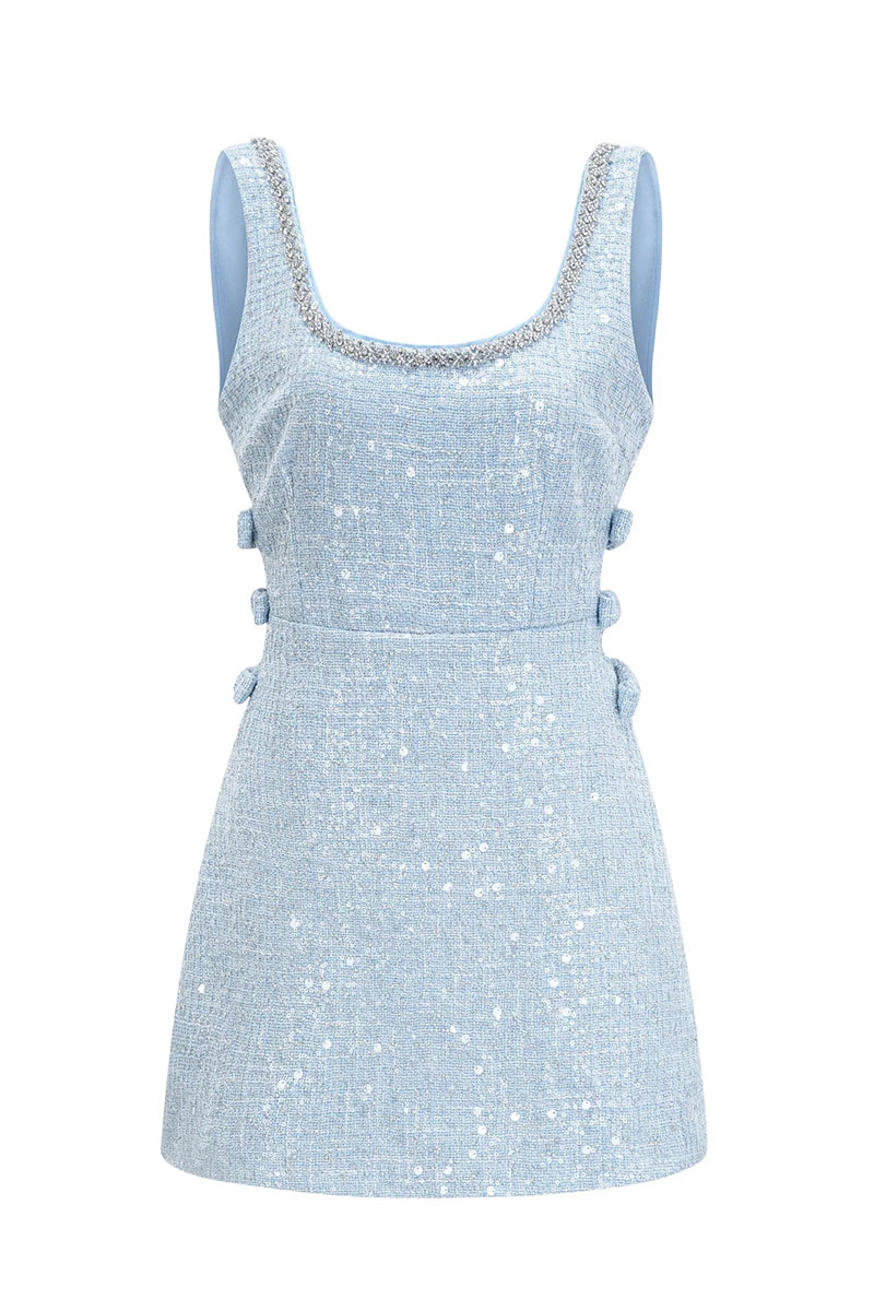 Adorably Cute Sequined Tweed Mini Dress | Jewelclues #color_blue