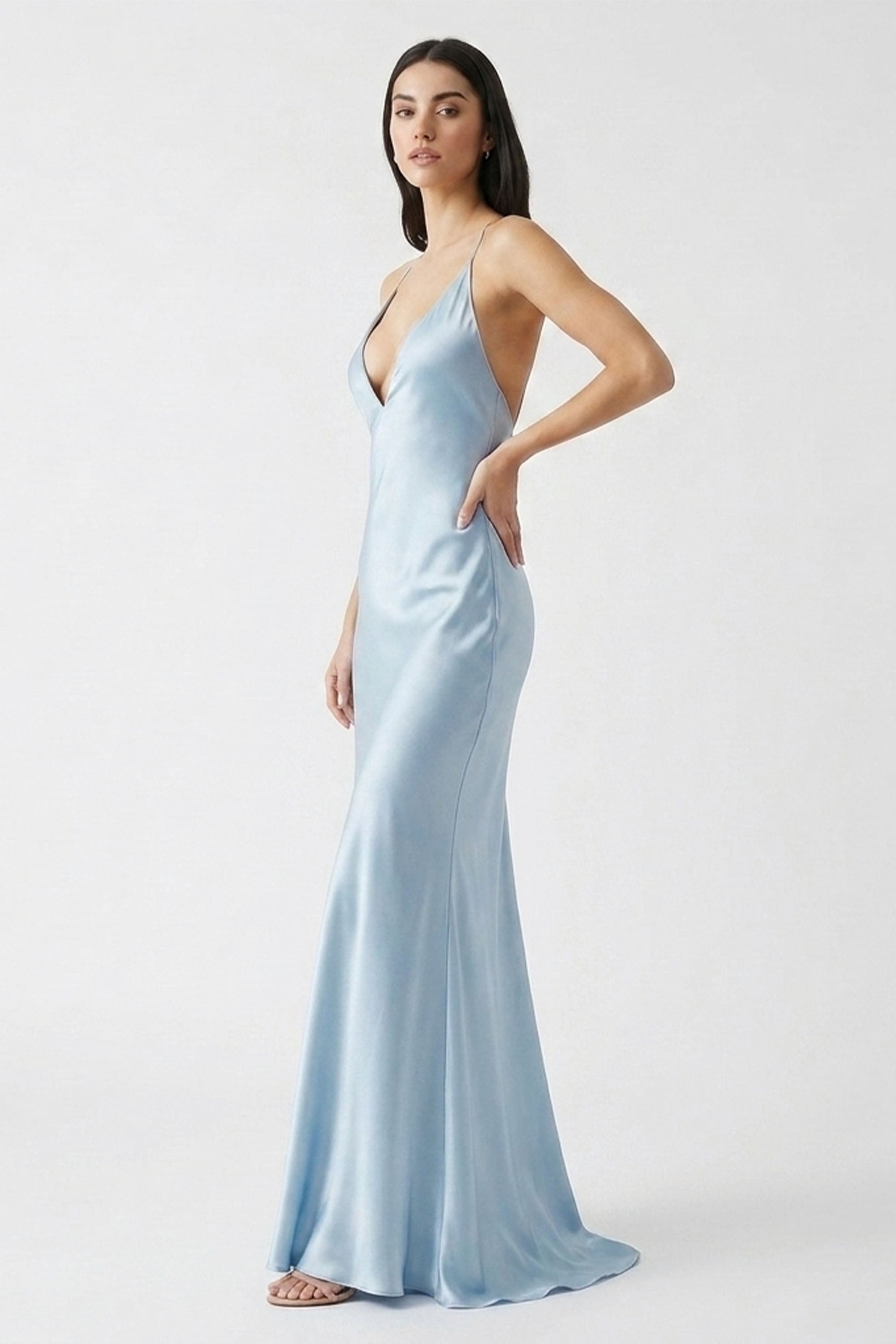 Albina Open-Back Satin Maxi Dress | JewelClues
