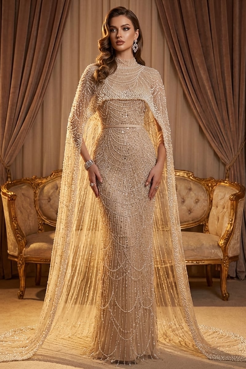 Alexandra Pearl Embellished Maxi Dress | Jewelclues | #color_champagne