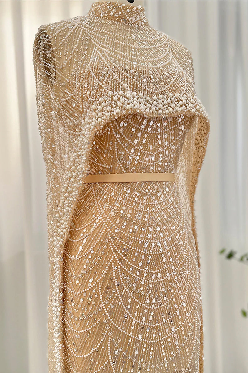 Alexandra Pearl Embellished Maxi Dress | Jewelclues | #color_champagne