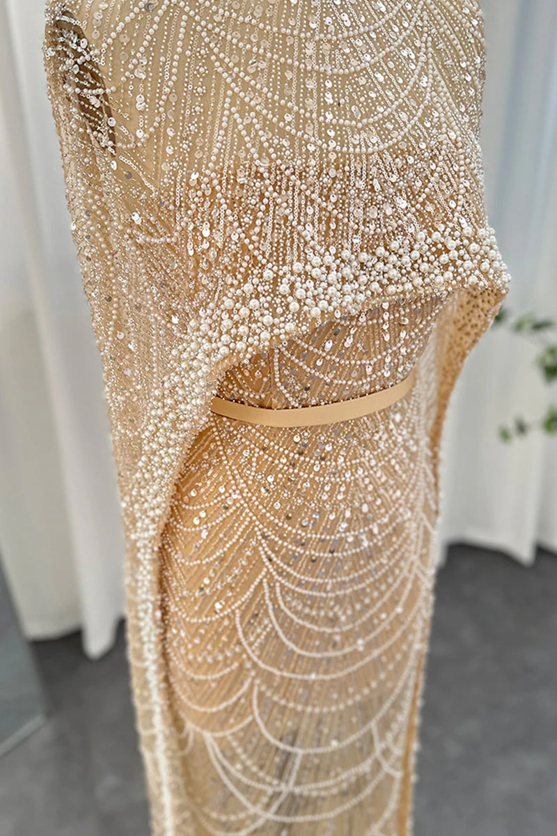 Alexandra Pearl Embellished Maxi Dress | Jewelclues | #color_champagne