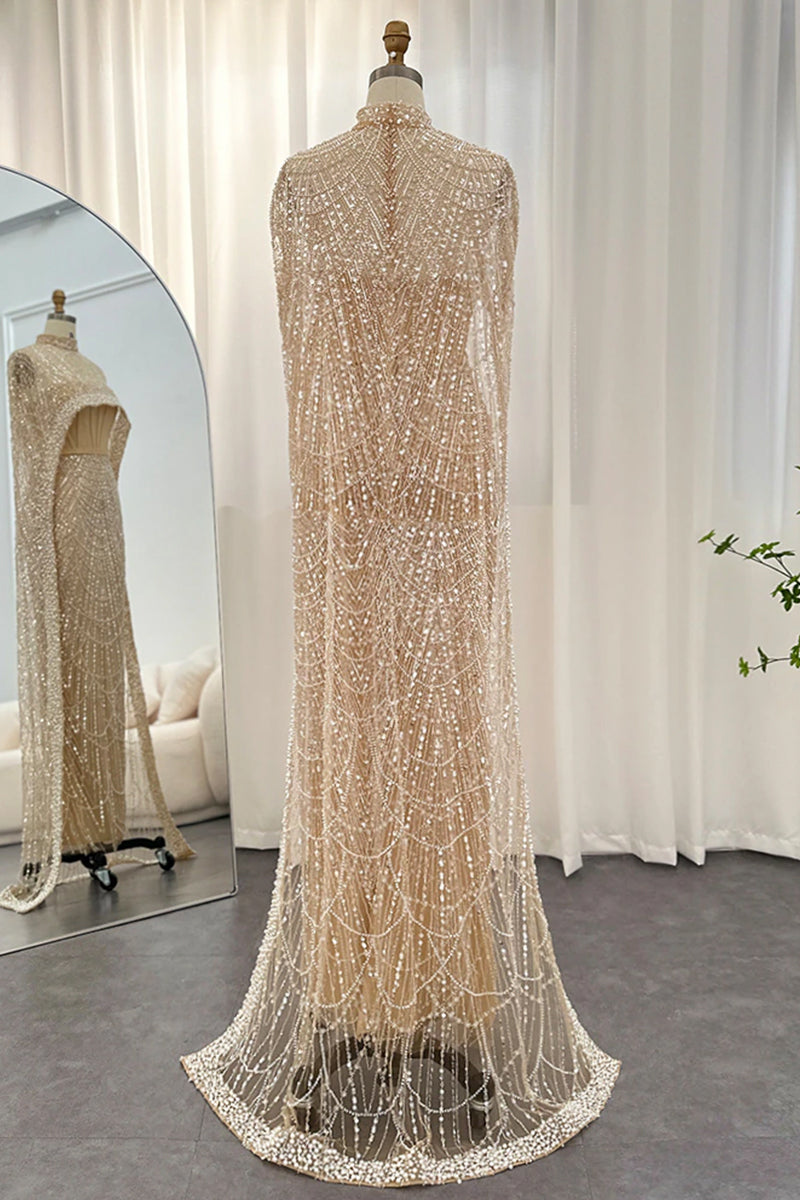 Alexandra Pearl Embellished Maxi Dress | Jewelclues | #color_champagne